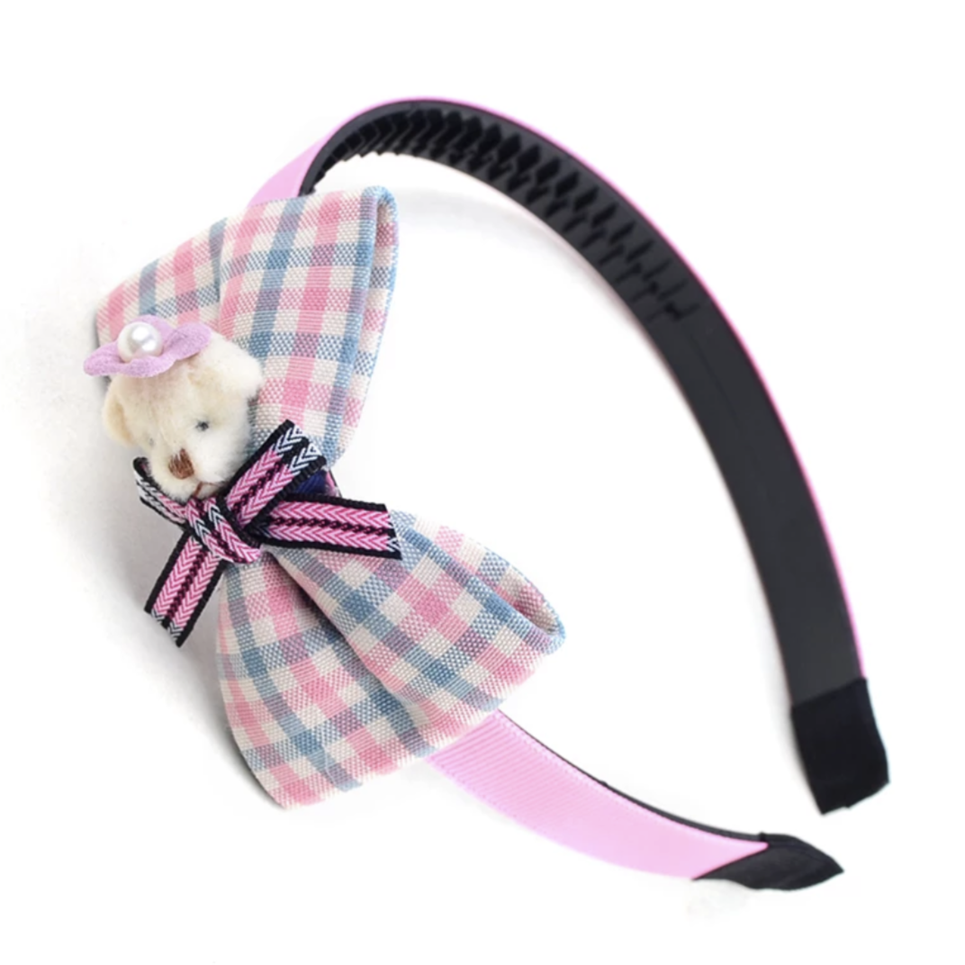 Bear on a Bow Headband Pink