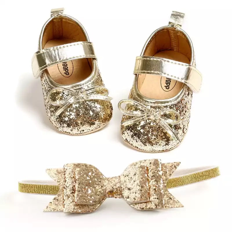 Shoes and Headband Set Gold